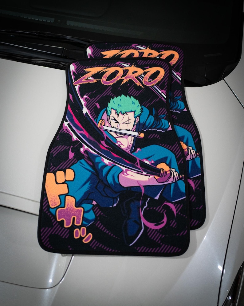 Anime Car Mats: Universal Fit Floor Mats, Pair Front Two, High Quality, Super Soft, Non-Slip Rubber Backing, Jdm Car Accessories Zoro