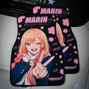 Anime Car Mats: Universal Fit Floor Mats, Pair Front Two, High Quality, Super Soft, Non-Slip Rubber Backing, Jdm Car Accessories Marin