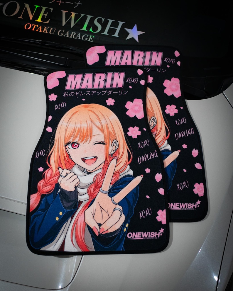 Anime Car Mats: Universal Fit Floor Mats, Pair Front Two, High Quality, Super Soft, Non-Slip Rubber Backing, Jdm Car Accessories Marin