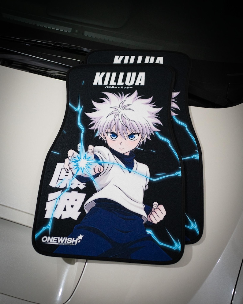 Anime Car Mats: Universal Fit Floor Mats, Pair Front Two, High Quality, Super Soft, Non-Slip Rubber Backing, Jdm Car Accessories Killua