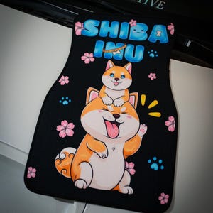 Anime Car Mats: Universal Fit Floor Mats, Pair Front Two, High Quality, Super Soft, Non-Slip Rubber Backing, Jdm Car Accessories Shiba Inu