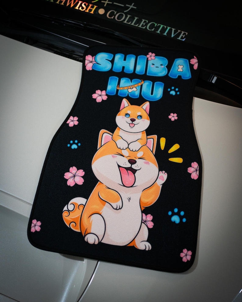 Anime Car Mats: Universal Fit Floor Mats, Pair Front Two, High Quality, Super Soft, Non-Slip Rubber Backing, Jdm Car Accessories Shiba Inu