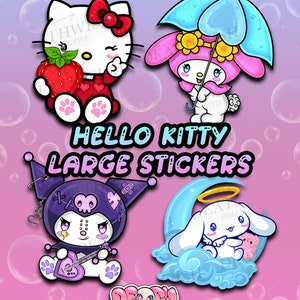 Kitty & Pals Large Stickers -  Super Cute Kisscut Kawaii Peeker Weather Proof - Car Accessories - Laptop - Water Bottle Decal