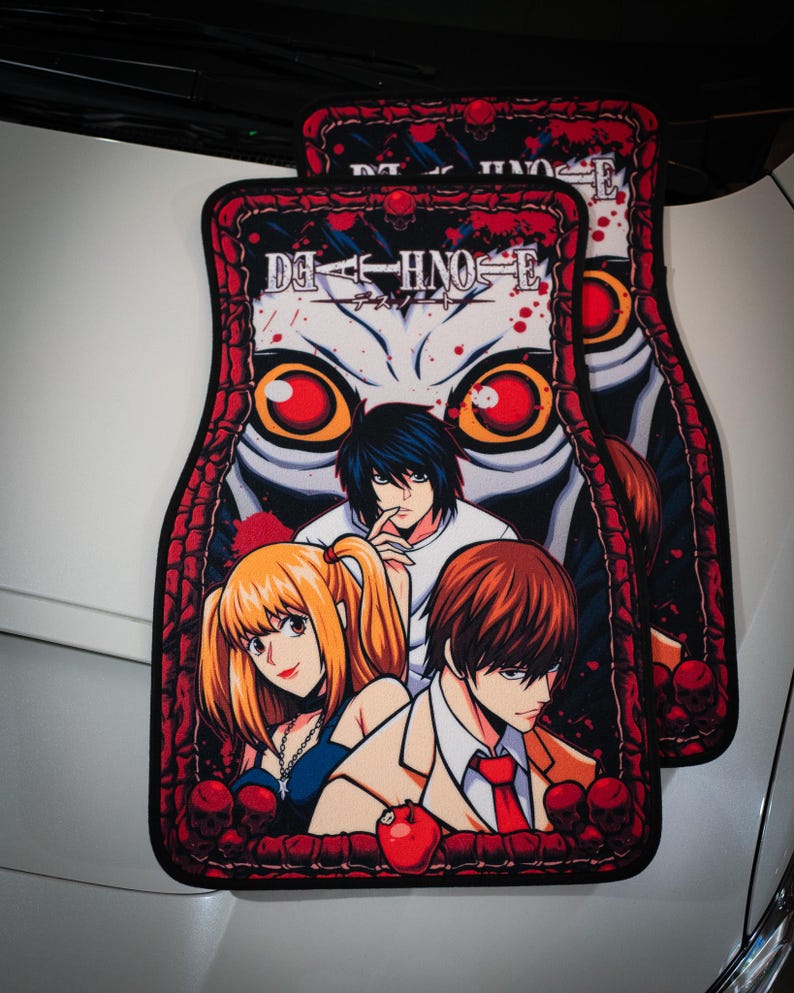 Anime Car Mats: Universal Fit Floor Mats, Pair Front Two, High Quality, Super Soft, Non-Slip Rubber Backing, Jdm Car Accessories Death Note