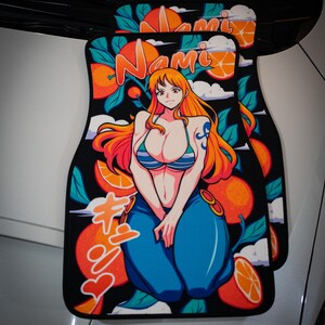 Anime Car Mats: Universal Fit Floor Mats, Pair Front Two, High Quality, Super Soft, Non-Slip Rubber Backing, Jdm Car Accessories Nami