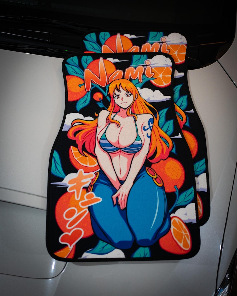 Anime Car Mats: Universal Fit Floor Mats, Pair Front Two, High Quality, Super Soft, Non-Slip Rubber Backing, Jdm Car Accessories Nami