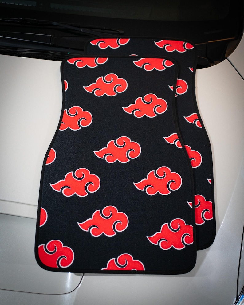 Anime Car Mats: Universal Fit Floor Mats, Pair Front Two, High Quality, Super Soft, Non-Slip Rubber Backing, Jdm Car Accessories Akatsuki Cloud