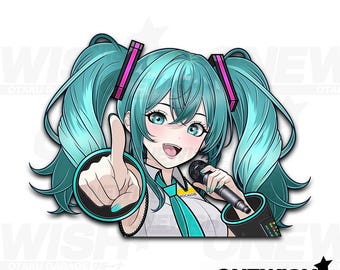 Miku Hatsune Anime Peeker - Anime Car Decal - Anime Vinyl Peeker - Car Accessories - Kawaii Anime Girl Full Sticker