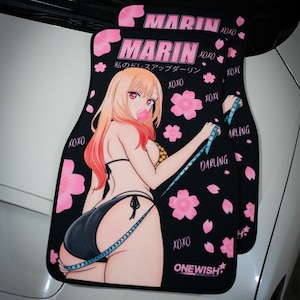 Anime Car Mats: Universal Fit Floor Mats, Pair Front Two, High Quality, Super Soft, Non-Slip Rubber Backing, Jdm Car Accessories Marin Bikini