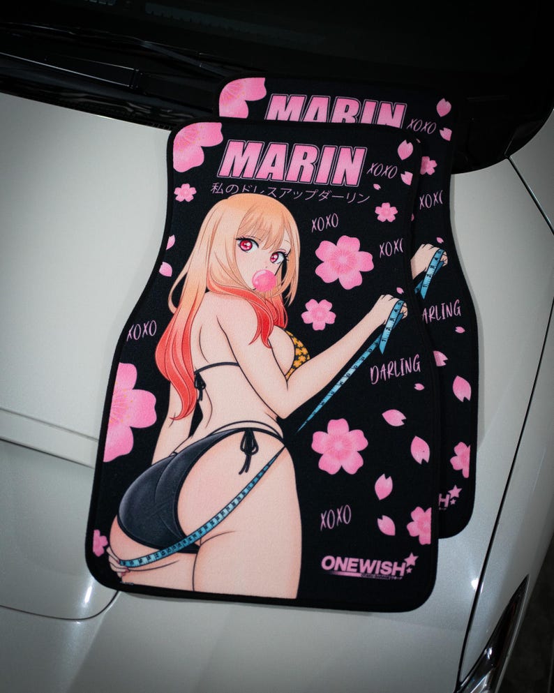 Anime Car Mats: Universal Fit Floor Mats, Pair Front Two, High Quality, Super Soft, Non-Slip Rubber Backing, Jdm Car Accessories Marin Bikini