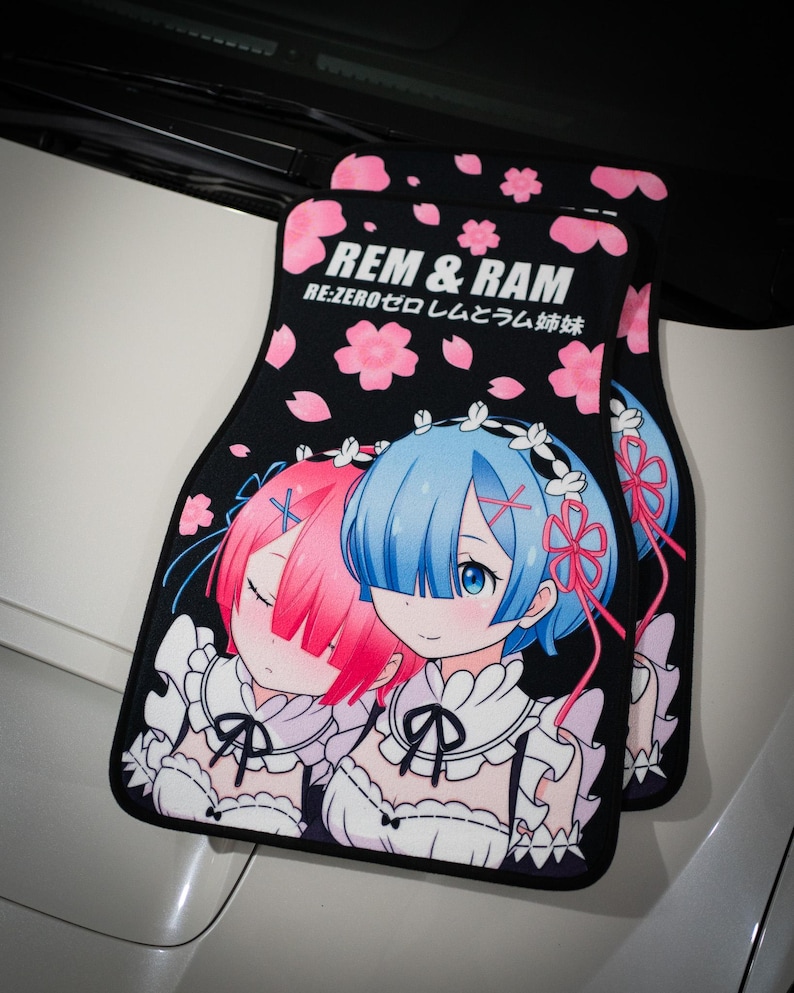 Anime Car Mats: Universal Fit Floor Mats, Pair Front Two, High Quality, Super Soft, Non-Slip Rubber Backing, Jdm Car Accessories Rem & Ram
