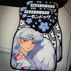 Anime Car Mats: Universal Fit Floor Mats, Pair Front Two, High Quality, Super Soft, Non-Slip Rubber Backing, Jdm Car Accessories Sesshomaru
