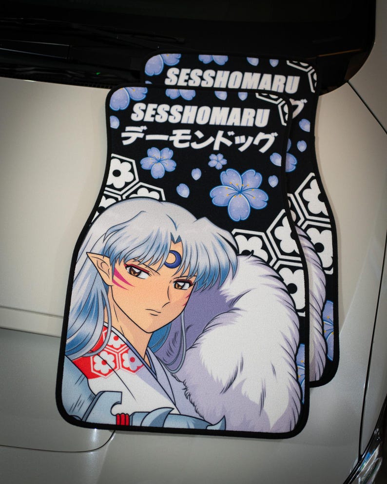 Anime Car Mats: Universal Fit Floor Mats, Pair Front Two, High Quality, Super Soft, Non-Slip Rubber Backing, Jdm Car Accessories Sesshomaru