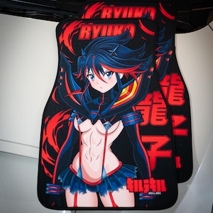 Anime Car Mats: Universal Fit Floor Mats, Pair Front Two, High Quality, Super Soft, Non-Slip Rubber Backing, Jdm Car Accessories Ryuko