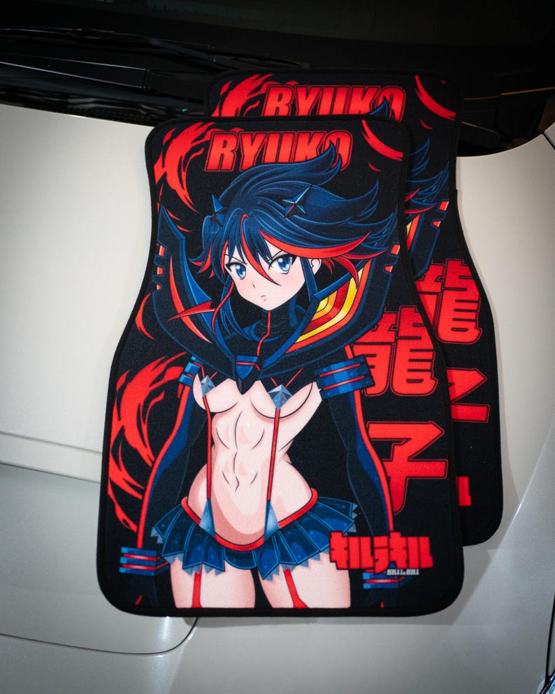 Anime Car Mats: Universal Fit Floor Mats, Pair Front Two, High Quality, Super Soft, Non-Slip Rubber Backing, Jdm Car Accessories Ryuko