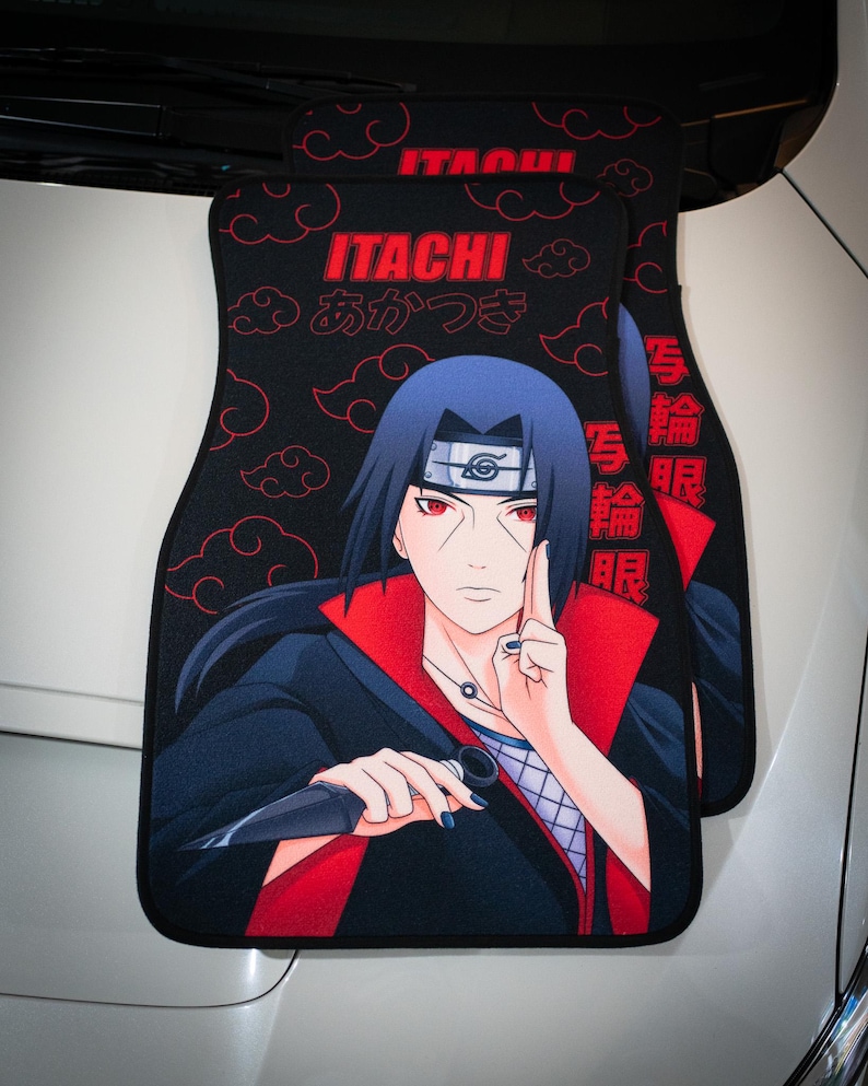 Anime Car Mats: Universal Fit Floor Mats, Pair Front Two, High Quality, Super Soft, Non-Slip Rubber Backing, Jdm Car Accessories Itachi
