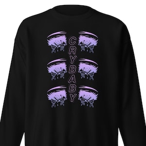 Crying Kawaii Anime Eyes Unisex Sweatshirt | Aesthetic Sadgirlz Sadboyz Softgirl Softboy | Harajuku Emo Fashion | Japanese Manga