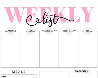 Weekly Meal Planner/grocery List - Etsy