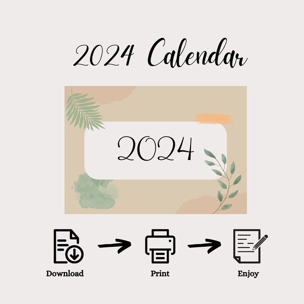 2024 Kalender | Printable Calendar 2024 | Monatsplaner | Druckbar | Modern Boho Style Beige