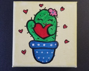 Canvas Art - Cute Cactus Hugging Heart