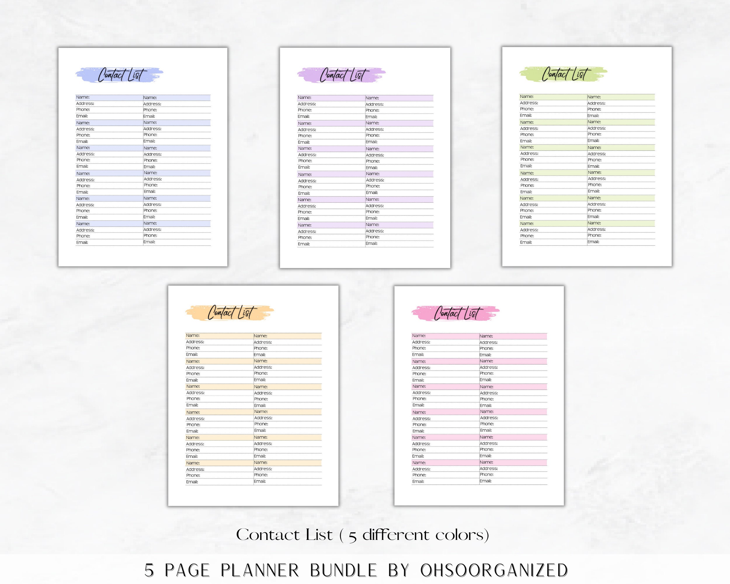 Contact List Printable, Address Book Insert, Contact Digital Download ...