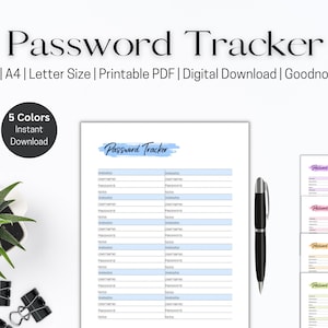Printable Password Tracker, Password Log, Digital Planner, Password Keeper, Digital Organizer, PDF Download, Password Organizer, Printable