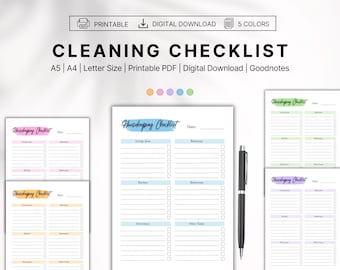 Cleaning Checklist Printable, Cleaning Planner, Weekly Cleaning Checklist, Goodnotes Cleaning Digital Download, Cleaning Chart