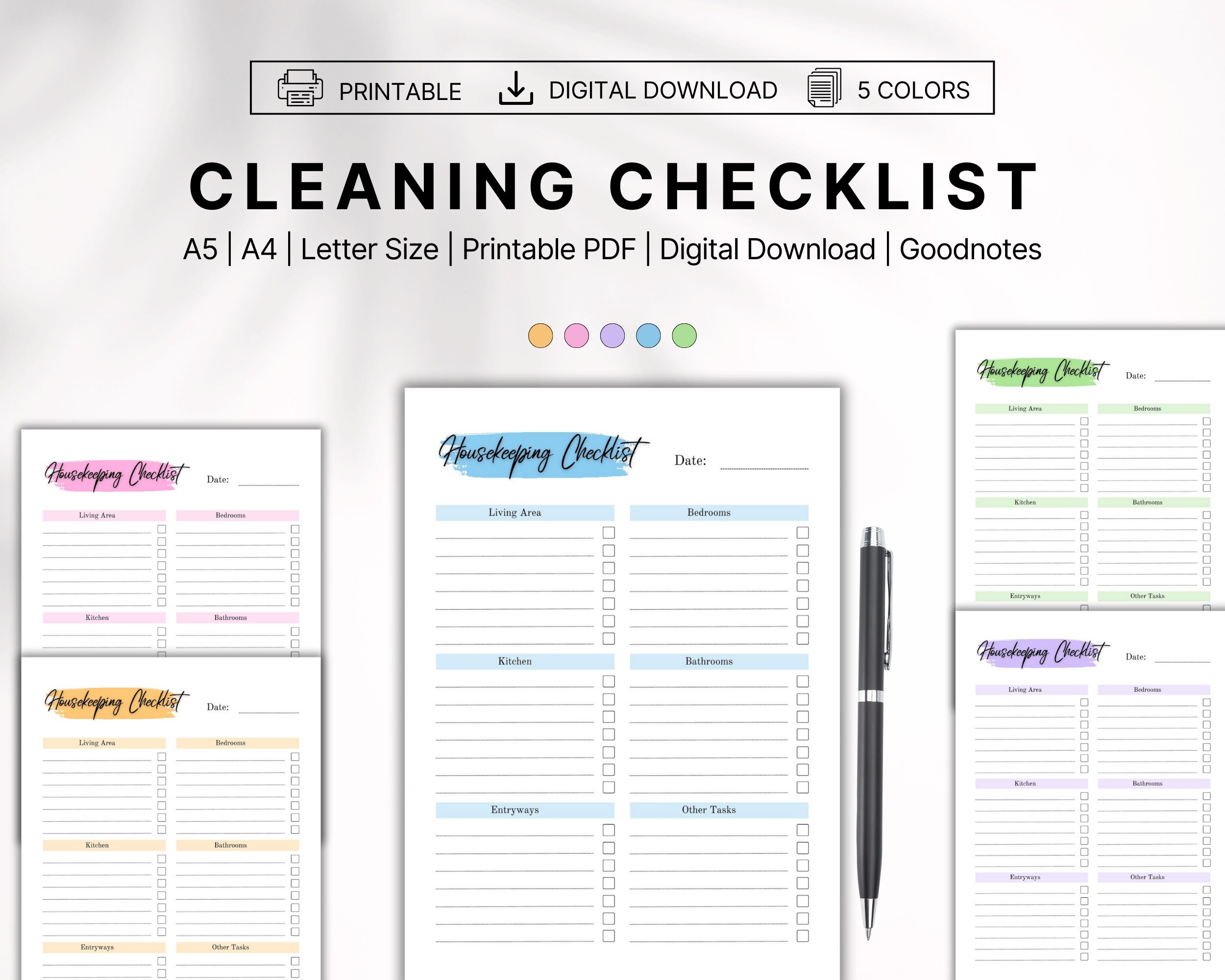 Cleaning Checklist Printable, Cleaning Planner, Weekly Cleaning