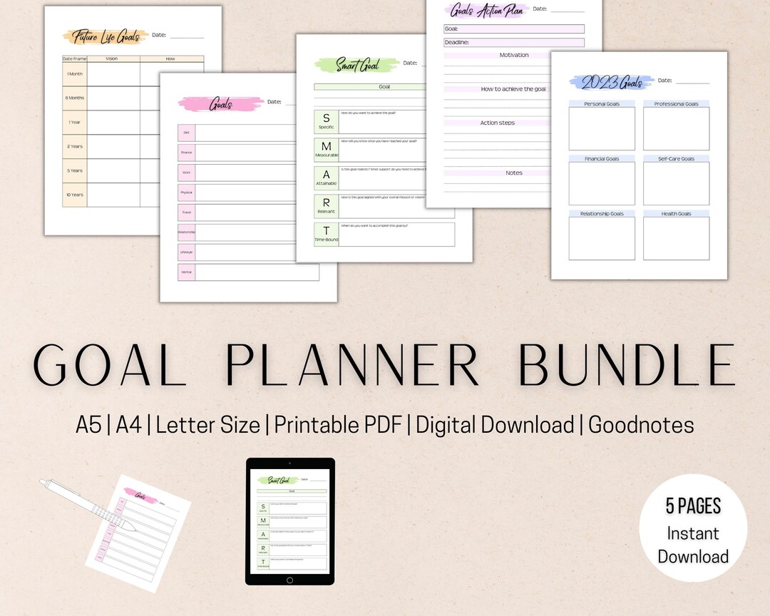 2023 Goal Planner Printable Goal Tracker Bundle Digital - Etsy