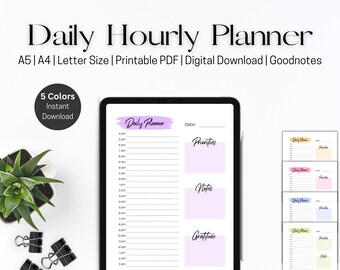 Daily Planner Printable, Hourly Planner Digital, 24 Hour Daily Planner, Work Day Schedule, Undated Ipad Daily Planner, Goodnotes Planner