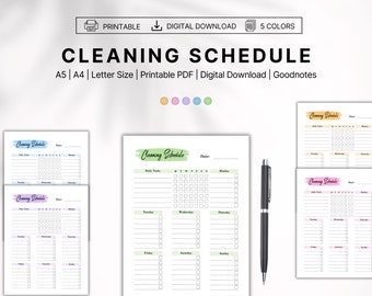 Cleaning Schedule Printable, Cleaning Planner, Cleaning Checklist, Goodnotes Cleaning Chart, Weekly Cleaning Checklist