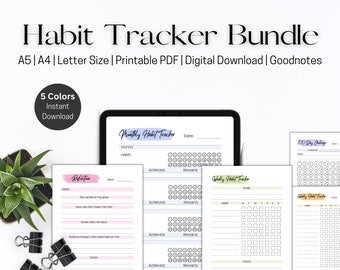 2024 Habit Tracker druckbar, Jährlich, Monatlich, Täglicher Habit Tracker, Digitaler Planer, Motivation Tracking, PDF Digitaler Download, Ipad Planer