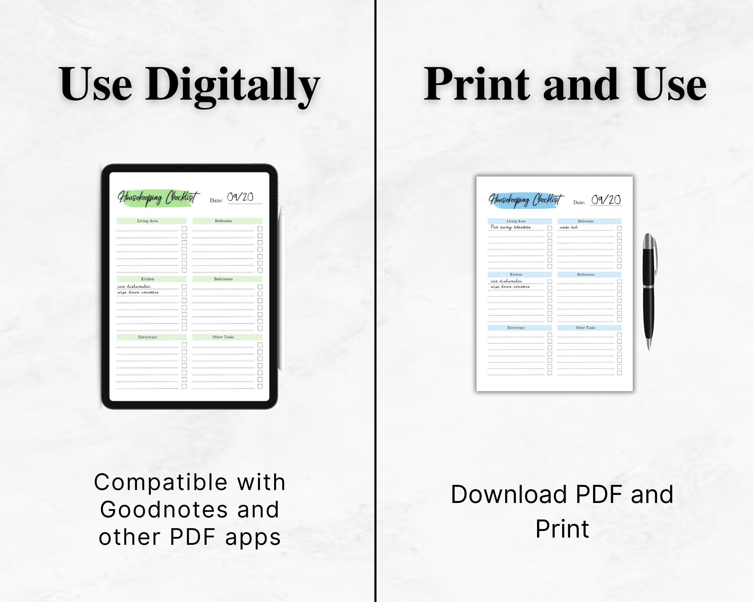 Cleaning Checklist Printable, Cleaning Planner, Weekly Cleaning