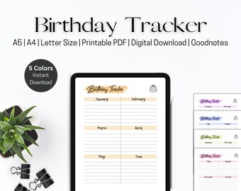 Birthday Tracker Printable, Digital Birthday Tracking List, Birthday Reminder, Yearly Calendar, Planner, Goodnotes Planner, Events Planner