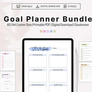 2024 Goal Planner Printable, Goal Tracker Bundle, Digital Monthly Habit ...