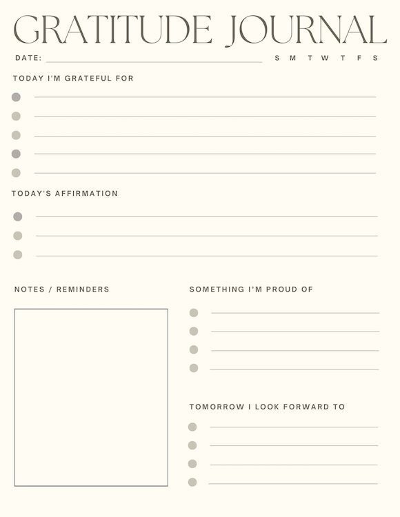 Gratitude Journal Printable PDF Daily Mindful Journal Sheet Reflection