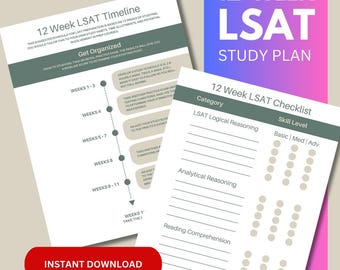 12-Wochen LSAT Lernplan | LSAT-Vorbereitungsplan | Lernführer für das Jura Examen zum Ausdrucken