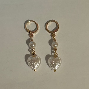 Engraved Pearl Heart Earrings