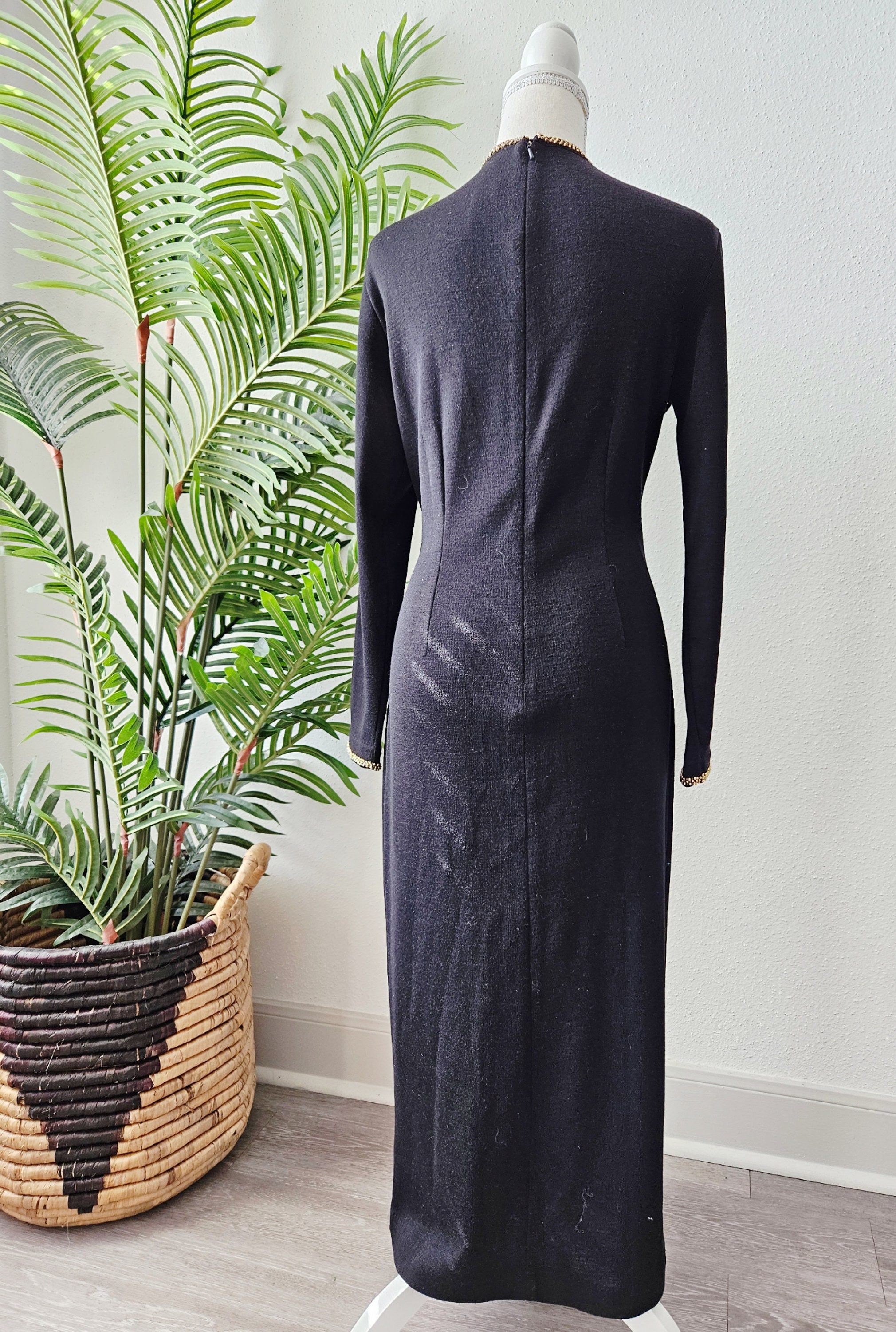 1980s Black Knit Dress with Gold Buttons