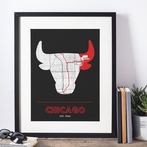 Chicago Nachbarschaft Sport Karte in Black | Digitaler Download