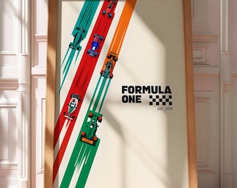 Formula One Wall Art | Retro F1 Racing Print | Vintage Motorsport Poster | Racing Car Wall Art| F1 Car Artwork | Race Track Poster