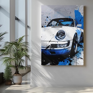 Porsche 911 Wall Art | Modern Car Art Print | Car Splatter Artwork | Sports Car Art | Porsche Poster | White Porsche Art | Car Art Print