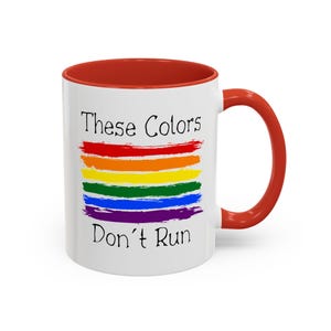 Rainbow LGBTQ Pride Accent Coffee Mug (11, 15oz), Gay Lesbian Trans Mug, Colorful Ceramic Cup, Equality Gift, Queer Pride Kitchen Decor
