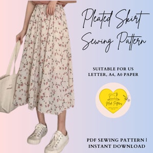 Pleated Skirt Sewing Pattern, Flare Maxi Skirt, High Waisted Summer Skirt, XXS - XXL Sewing Pattern, A0, A4 & US-Letter + Easy Instruction