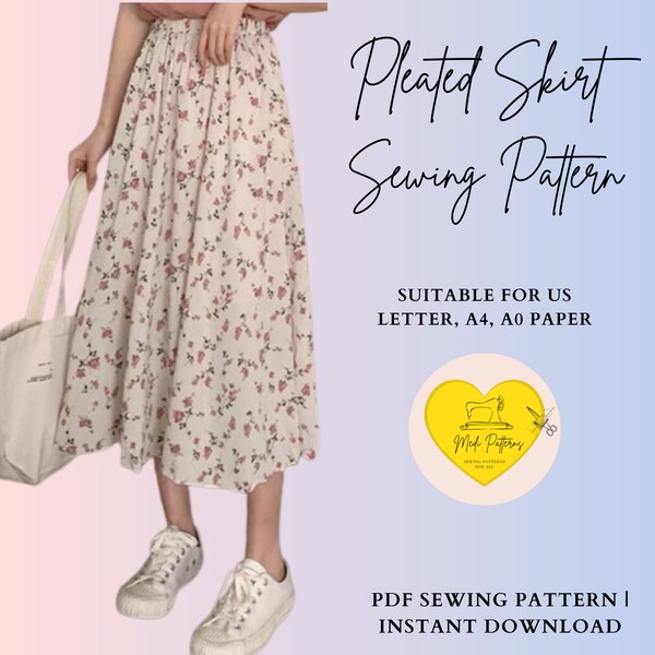 Pleated Skirt Sewing Pattern, Flare Maxi Skirt, High Waisted Summer Skirt, XXS - XXL Sewing Pattern, A0, A4 & US-Letter + Easy Instruction