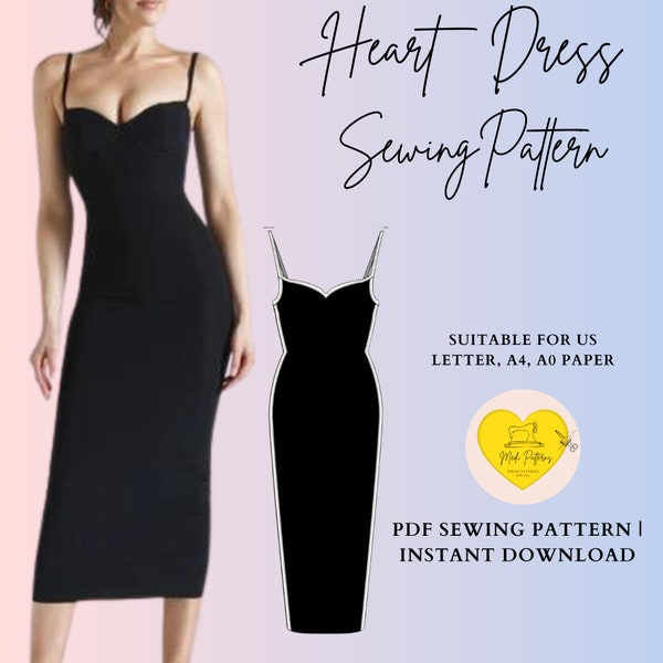 Heart dress pattern|bodycon dress pattern|women dress pattern|pdf digital sewing pattern| slim fit dress pattern |Sweetheart Dress