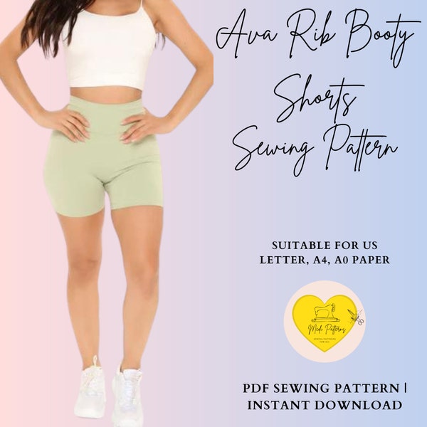 Rib Booty Shorts Sewing Pattern, Biker Pants, Bodycon Lounge short, Sport Pants, Fitness pattern, Underwear pattern, XXS - XXL PDF Download