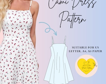 Cami Dress Pattern for Summer, Mini Sundress Pattern, Women Summer Dress Sewing Pattern, Slip Dress Pattern | Us letter/A4/A0/