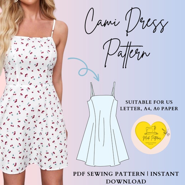 Patrón de vestido de cami para el verano, patrón de mini vestido de verano, patrón de costura de vestido de verano de mujer, patrón de vestido de deslizamiento / carta de EE. UU. / A4 / A0 /