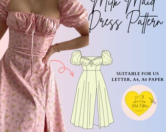 Milkmaid dress Sewing pattern | Cottagecore dress sewing pattern | women sewing pattern XXS to XXL | instant download milkmaid pattern